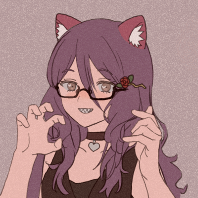 A picture of my avatar, with fangs, long hair, cat ears, glasses, and me doing a sort of 'rawr' pose for the lack of a better word.